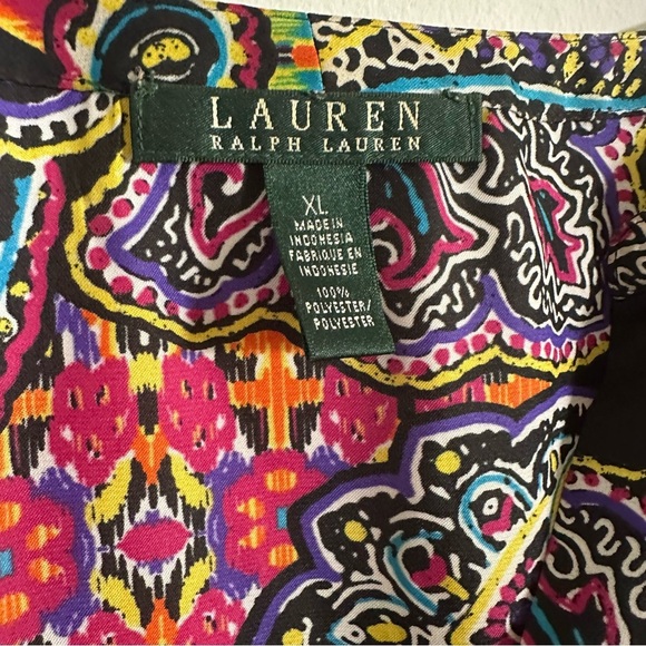 Lauren Ralph Lauren Black Sheer Paisley Multicolor Long Sleeve Blouse Size XL - Picture 6 of 10